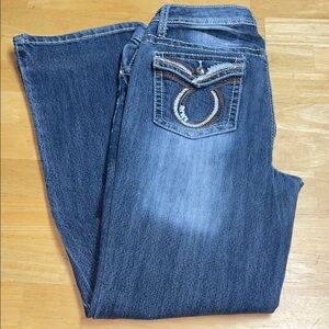Earl Jean Jeans Classic Blue Boot Cut Medium Wash Distressed‎ Denim.  Size 10